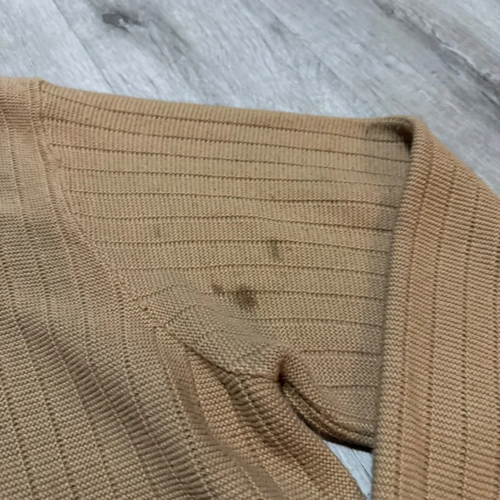 Vintage Big Jeff Lord Jeff Tan Ribbed Cardigan Sweater Mens 2XL Made USA Orlon